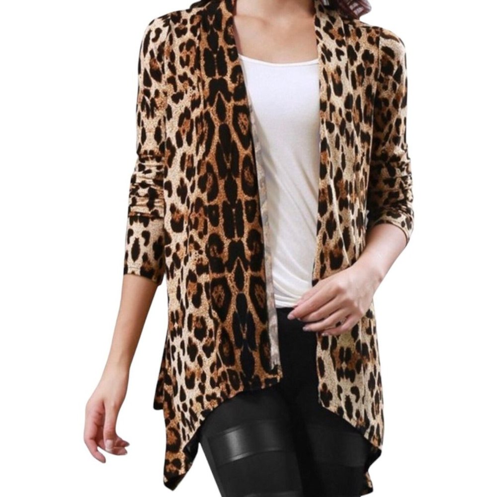 Allegra K Leopard Print Cardigan Medium Long Sleeve
